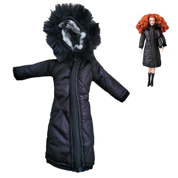 1/6 Doll Coat Long Winter Coat for Barbie Integrity Dolls Black No Doll - Picture 1 of 5